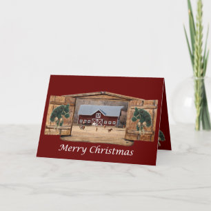 Horses and Barn Merry Christmas Holiday Card
