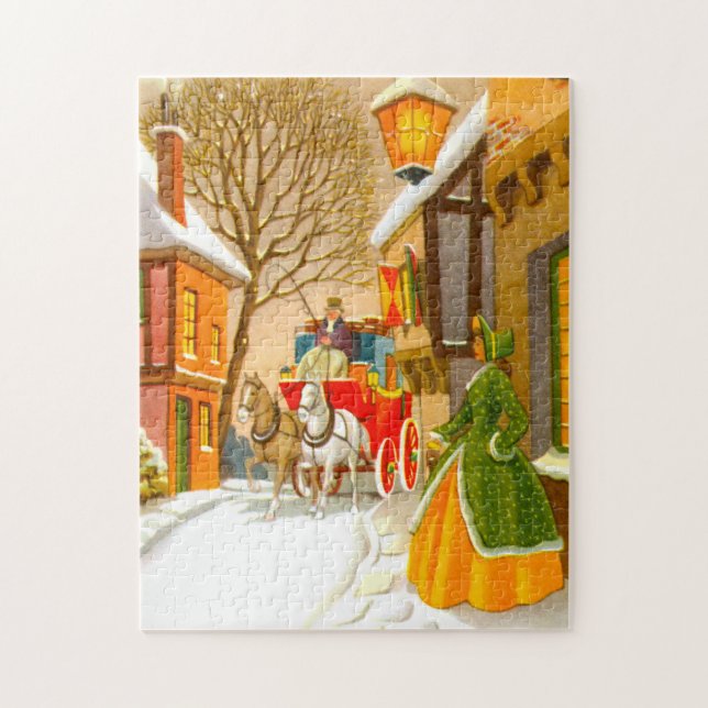 Horses and carriage in the snow jigsaw puzzle (Vertical)