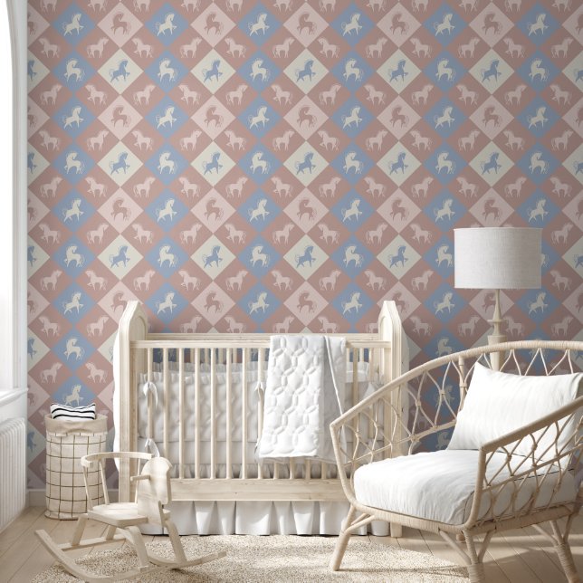 Horses and diamond patterns wallpaper  (Kids)