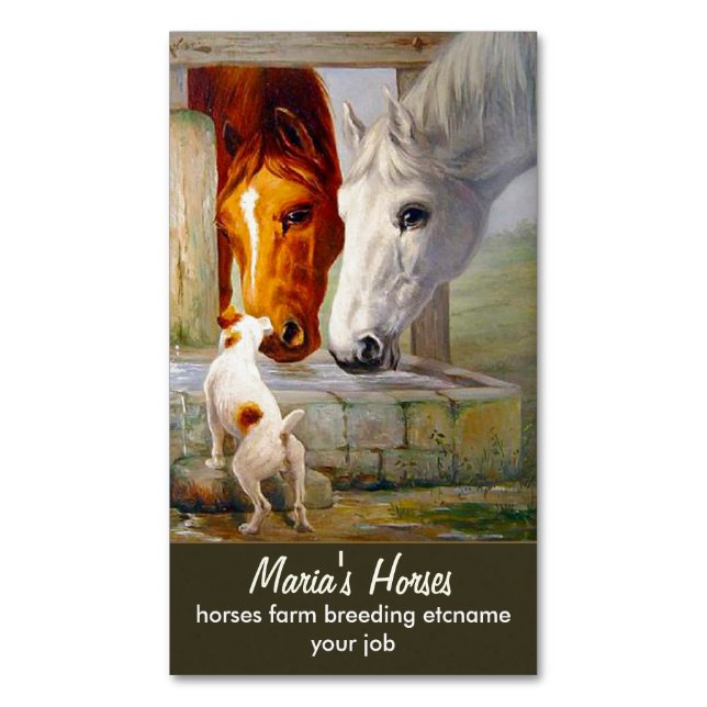 horses and dog - ranch magnetic business card (Front Vertical)