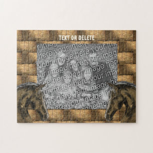 Horses And Hay Bales Add Your Photo Personalized Jigsaw Puzzle
