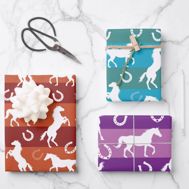 Horses and Horseshoes All Occasion Wrapping Paper Sheets (Front)