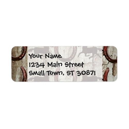 Horses and Horseshoes on Barn Wood Cowboy Gifts Label