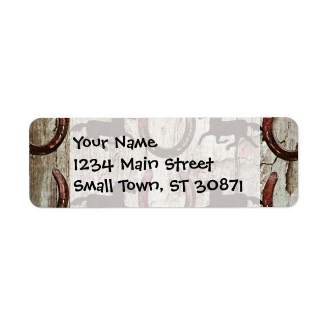 Horses and Horseshoes on Barn Wood Cowboy Gifts Label (Front)
