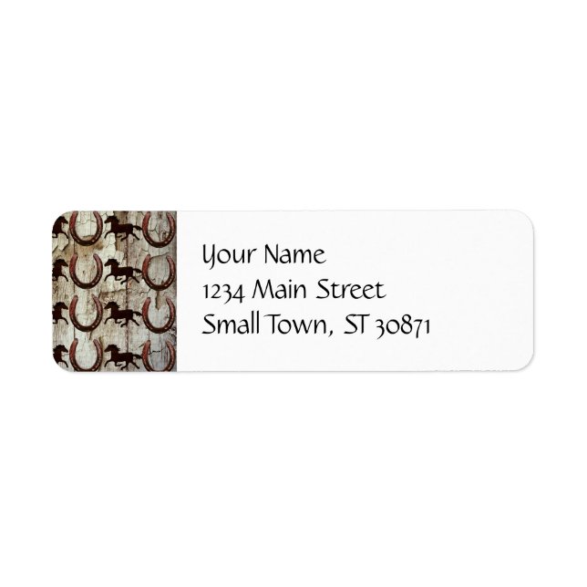 Horses and Horseshoes on Barn Wood Cowboy Gifts Label (Front)