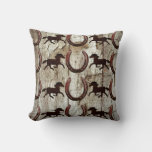 Horses And Horseshoes On Barn Wood Cowboy Gifts Throw Pillow at Zazzle