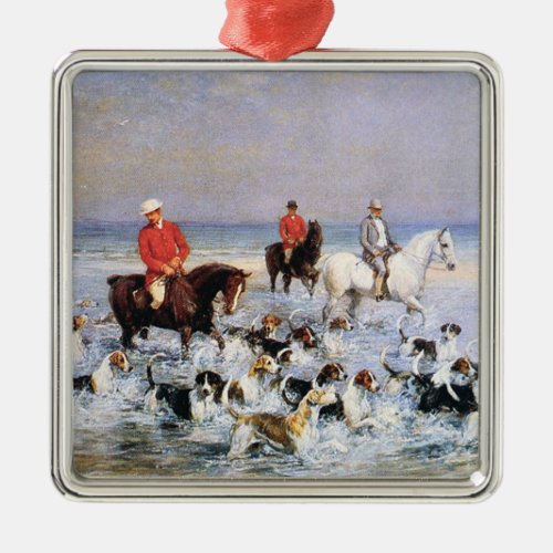 Horses and Hound Dogs on the Beach in Cleveland Metal Ornament