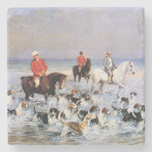 Horses and Hound Dogs on the Beach in Cleveland Stone Coaster