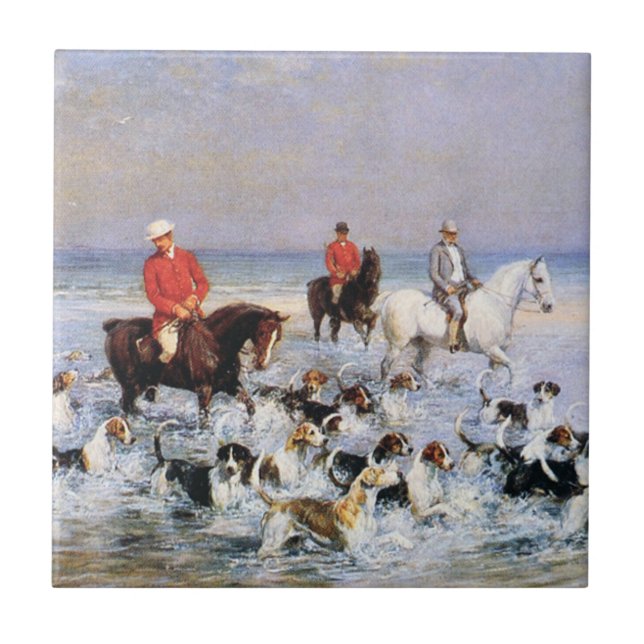 Horses and Hunting Dogs on the Beach in Cleveland Ceramic Tile (Front)