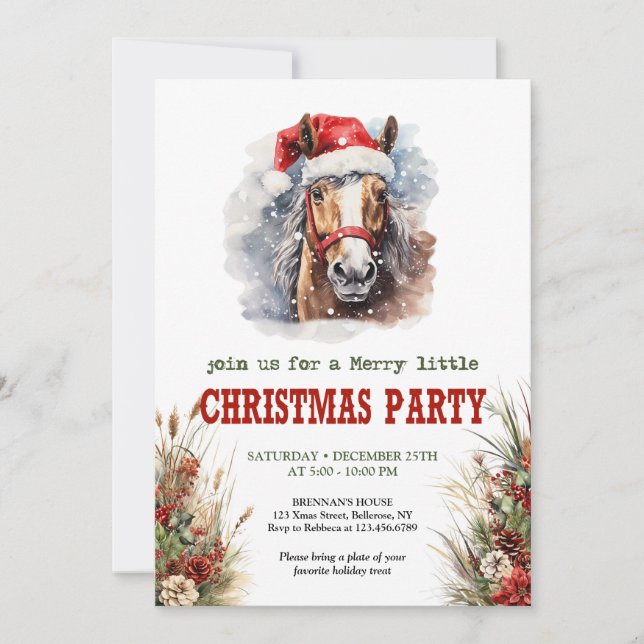 Horses and lassos Christmas party printable invite (Front)