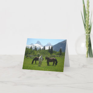 Horses and Mules in front of Teton Mountains Letterpress Thank You Card