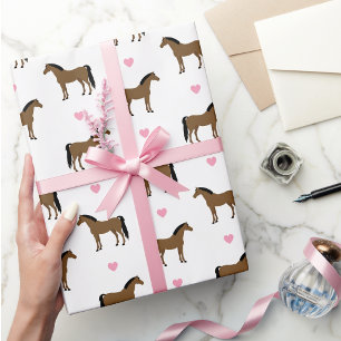 Horses and Pink Hearts Wrapping Paper