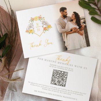 Horses And Roses Monogram Wedding Photos Qr Code Thank You Card by mylittleedenweddings at Zazzle