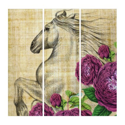 Horses And Roses Triptych