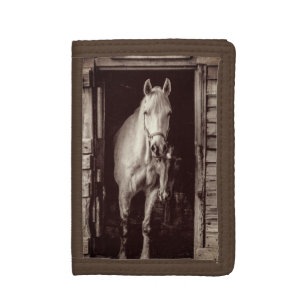 Horses and Rustic Barn Brown Tri-fold Wallet