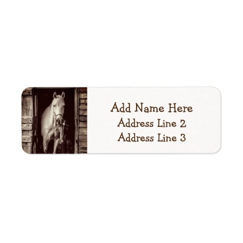 Horses and Rustic Brown Barn Label