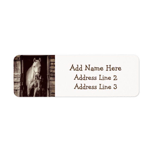 Horses and Rustic Brown Barn Label (Front)