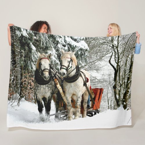 HORSES and SLEIGH in the SNOW Fleece Blanket