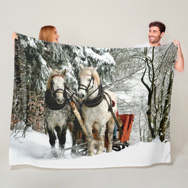 HORSES and SLEIGH in the SNOW Fleece Blanket (In Situ)