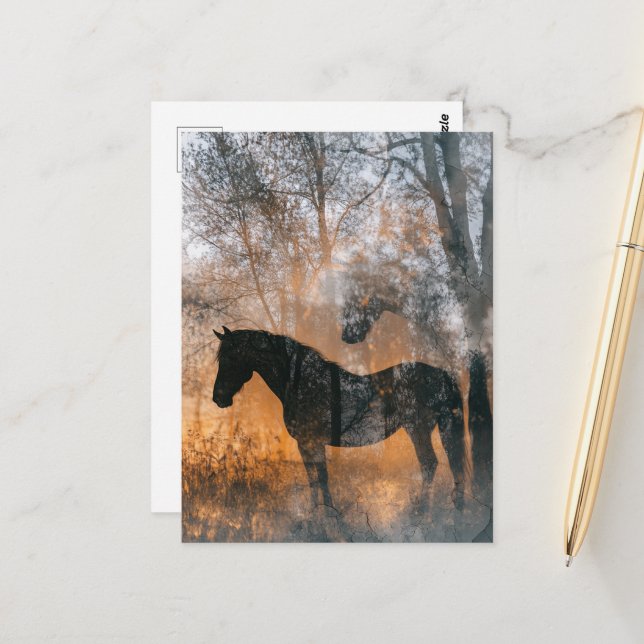 Horses and Trees Double Exposure Postcard (Front/Back In Situ)