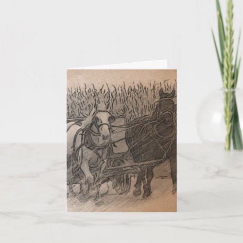 Horses and Wagon Digital Art German Birthday Card