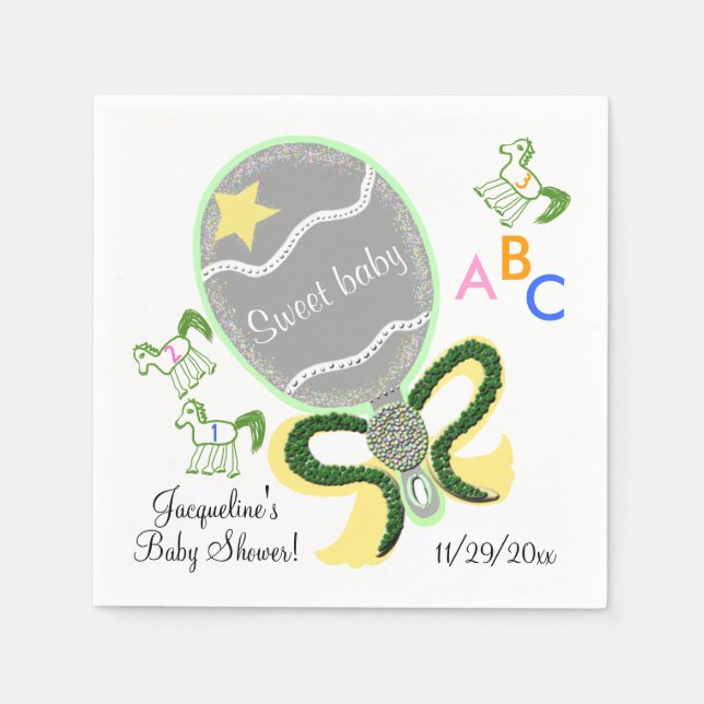 Horses and Yellow Green Baby Rattle Baby Shower Paper Napkins (Front)