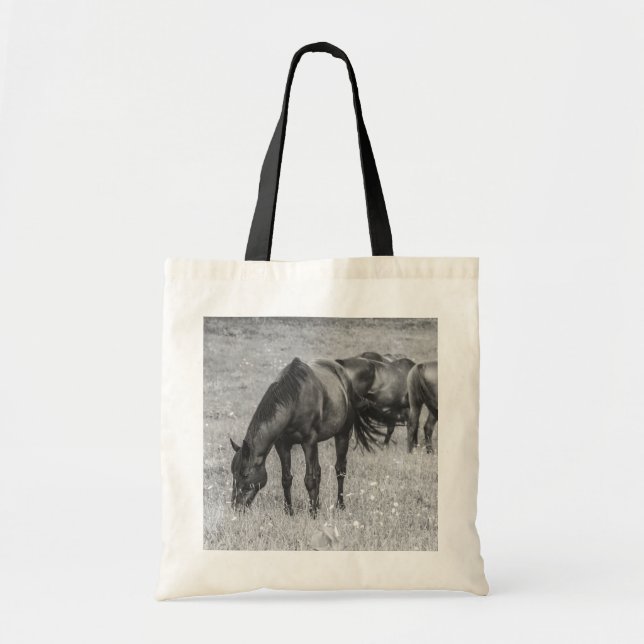 HORSEs Animals B&W Budget Tote Bag (Front)