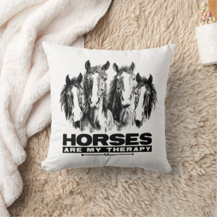 Horses Are My Therapy Horses Animal Enthusiasts Throw Pillow
