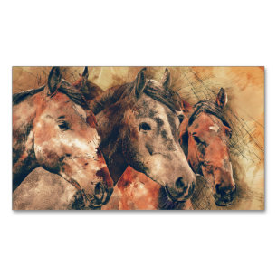 Horses Artistic Watercolor Painting Decorative Business Card Magnet