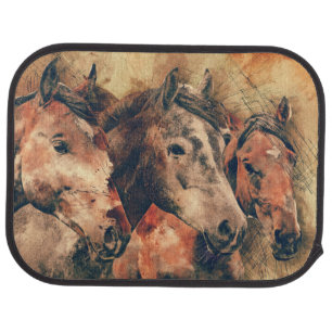 Horses Artistic Watercolor Painting Decorative Car Floor Mat