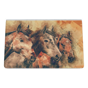 Horses Artistic Watercolor Painting Decorative Desk Business Card Holder