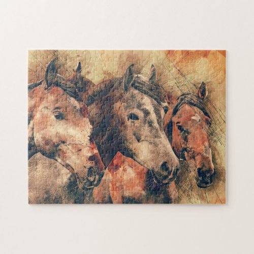 Horses Artistic Watercolor Painting Decorative Jigsaw Puzzle