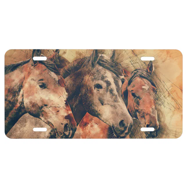 Horses Artistic Watercolor Painting Decorative License Plate Zazzle