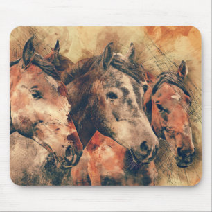 Horses Artistic Watercolor Painting Decorative Mouse Pad