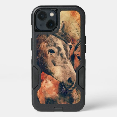 Horses Artistic Watercolor Painting Decorative iPhone 13 Case