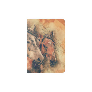Horses Artistic Watercolor Painting Decorative Passport Holder