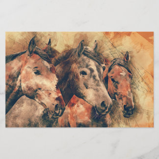 Horses Artistic Watercolor Painting Decorative Stationery
