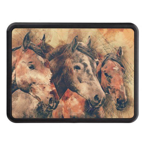 Horses Artistic Watercolor Painting Decorative Trailer Hitch Cover