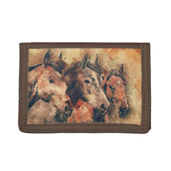 Horses Artistic Watercolor Painting Decorative Tri-fold Wallet by accessoriesstore at Zazzle