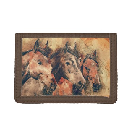 Horses Artistic Watercolor Painting Decorative Tri-fold Wallet