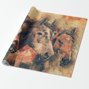 Horses Artistic Watercolor Painting Decorative Wrapping Paper