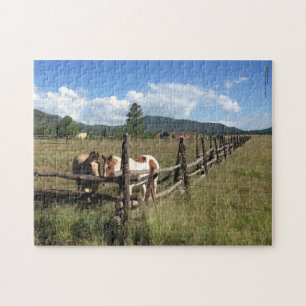 Horses At Rustic Log Pole Fence Photograph Jigsaw Puzzle