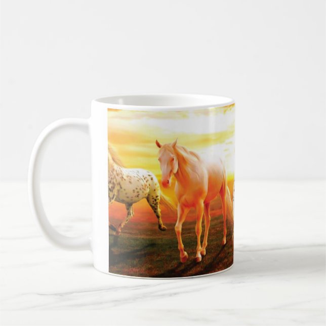 Horses at sunset  coffee mug (Left)
