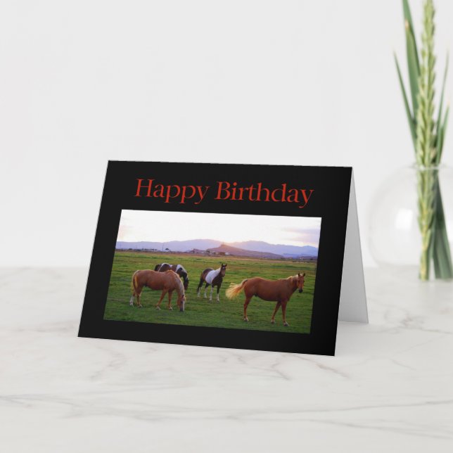 Horses at Sunset Happy Birthday Card (Front)