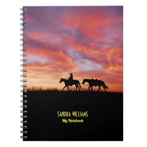 Horses at sunset personalized name notebook