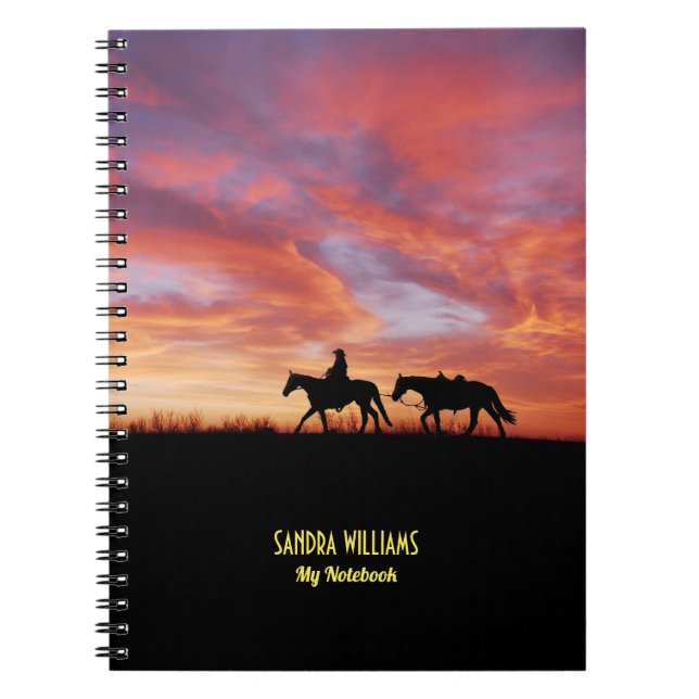 Horses at sunset personalized name notebook (Front)