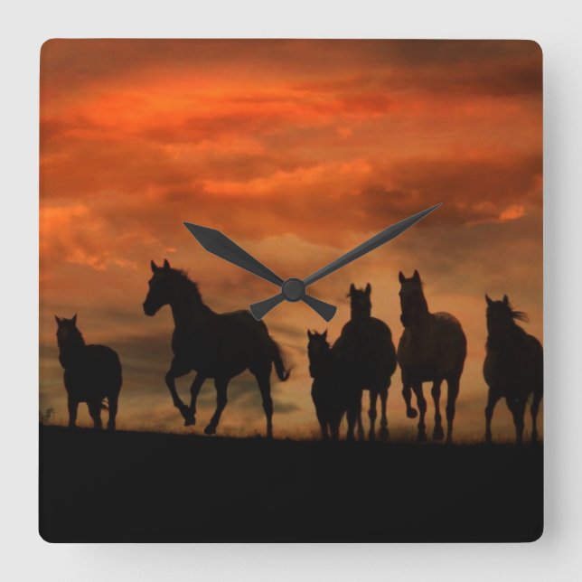 Horses at sunset running clock (Front)