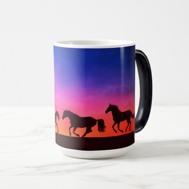 Horses At Sunset Silhouette Mug (Front Right)