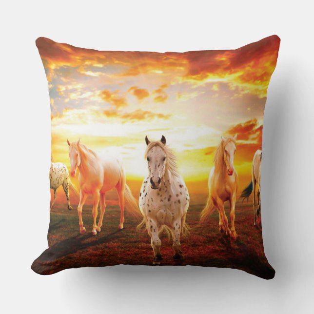 Horses at sunset throw pillow (Front)