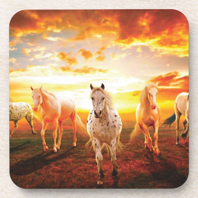 Horses at sunset throw pillow beverage coaster (Front)